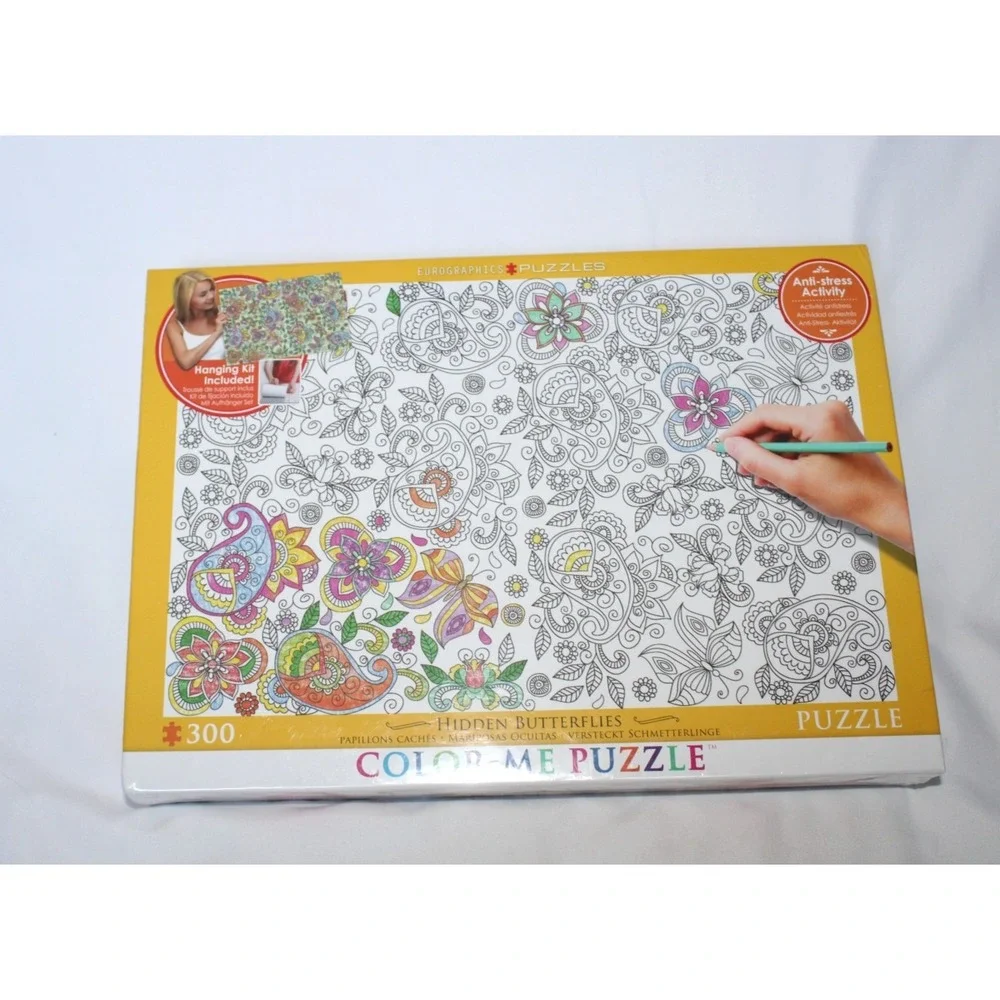Color Me Puzzle Hidden Butterflies 300 Pc Eurographics Anti Stress Activity NEW